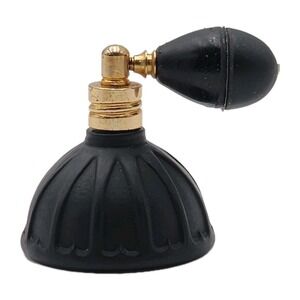 Vintage Perfume Atomizer Bulb Spray Bottle Black Ribbed Glass Gold Accents Works